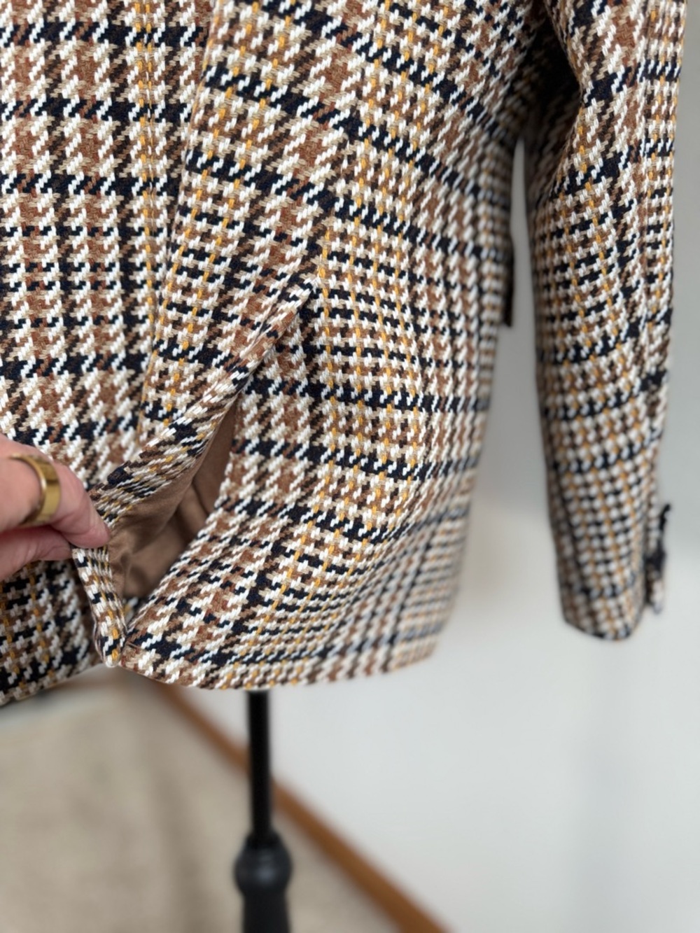 Charlie B Plaid Blazer XL NWT Houndstooth Jacket Brown Navy Oversized - Picture 5 of 12
